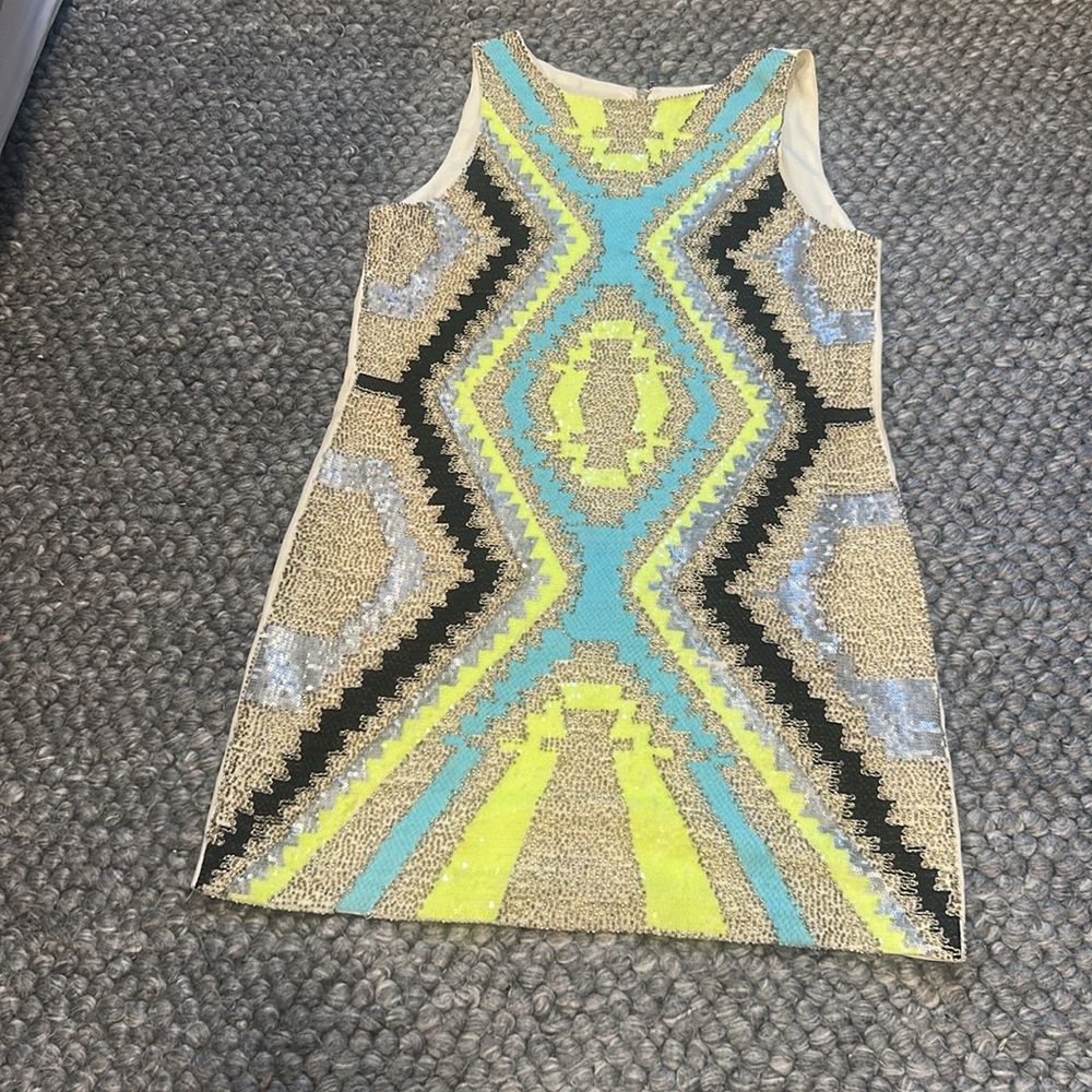 Harper Creme Pattern Beaded Sequenced Mini Dress … - image 2